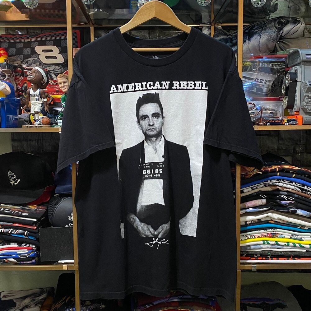 Johnny Cash American Rebel Mugshot Graphic T-Shirt Black Zion Rootswear XL